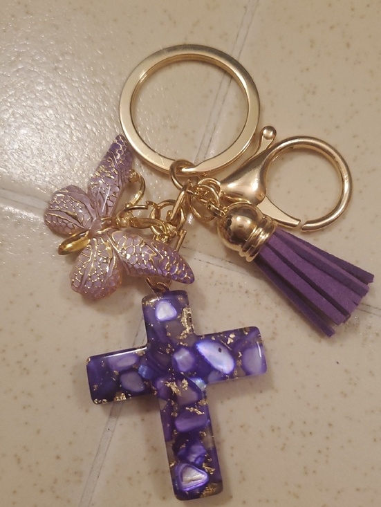 Accessories - Purple Cross and Butterfly Keychain with Tassel New!